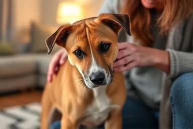 Dog trembling with owner's gentle touch